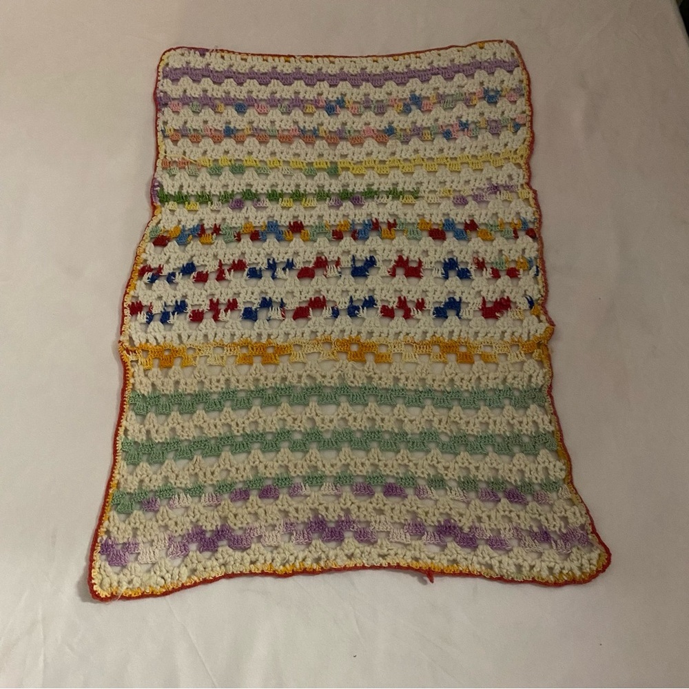 Vintage Hand Crocheted Dresser Scarf Table Runner Multicolor 15x21